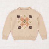 Merino Wool Cross Stitch Simple Sweater - Patina