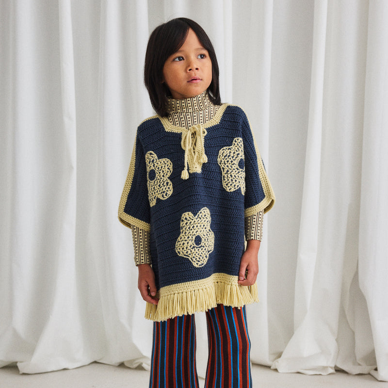 Merino Wool Crochet Blomma Fringe Poncho - Galaxy