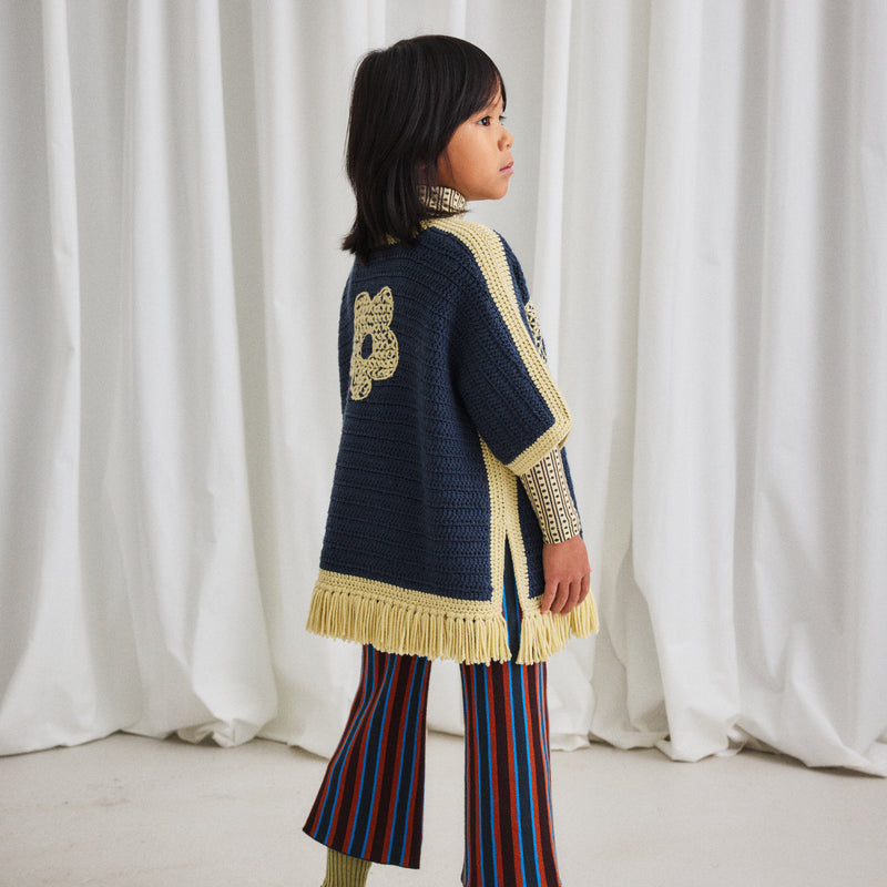 Merino Wool Crochet Blomma Fringe Poncho - Galaxy