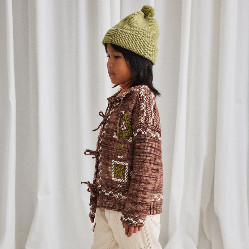 Merino Wool Cross Stitch Bjorn Cardigan - Affogato