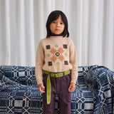 Merino Wool Cross Stitch Simple Sweater - Patina