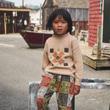 Merino Wool Cross Stitch Simple Sweater - Patina