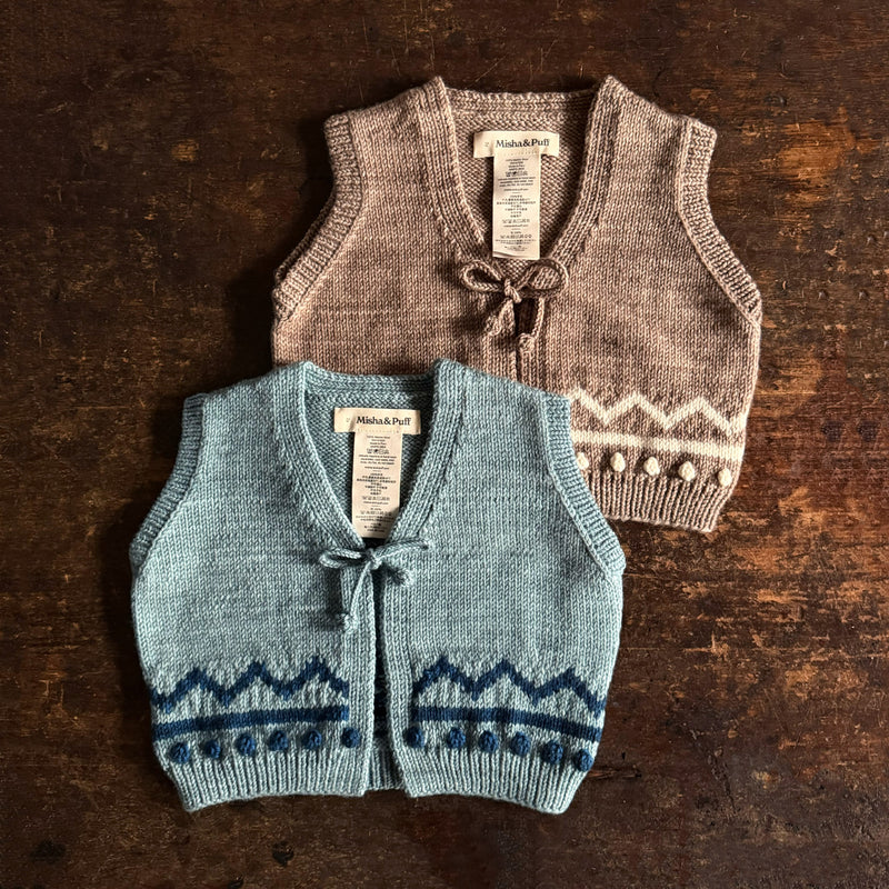Kids Hand Knit Merino Wool Zig Zag Vest - Brut