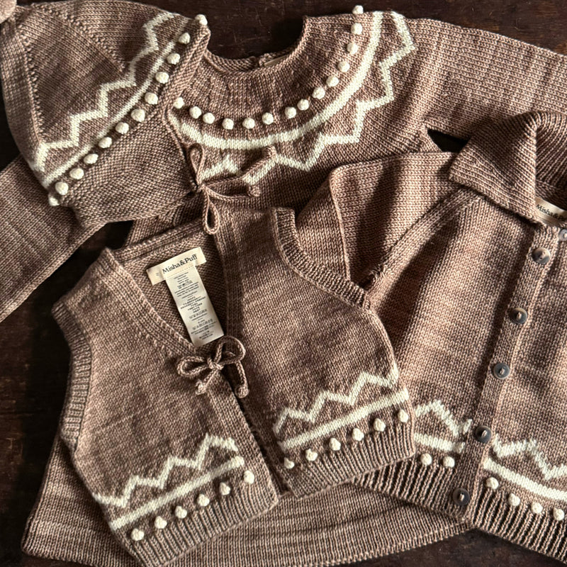 Kids Hand Knit Merino Wool Zig Zag Dress - Brut