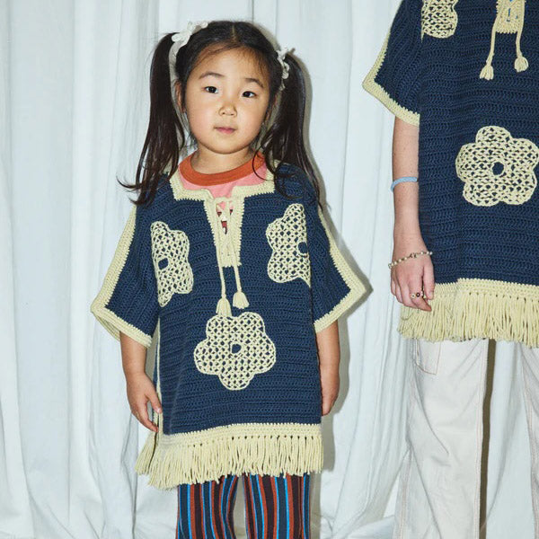 Merino Wool Crochet Blomma Fringe Poncho - Galaxy