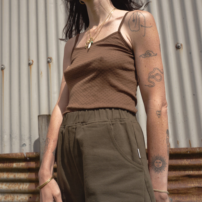 Cygnus Women's Top - Wool/Silk Pointelle - Pecan