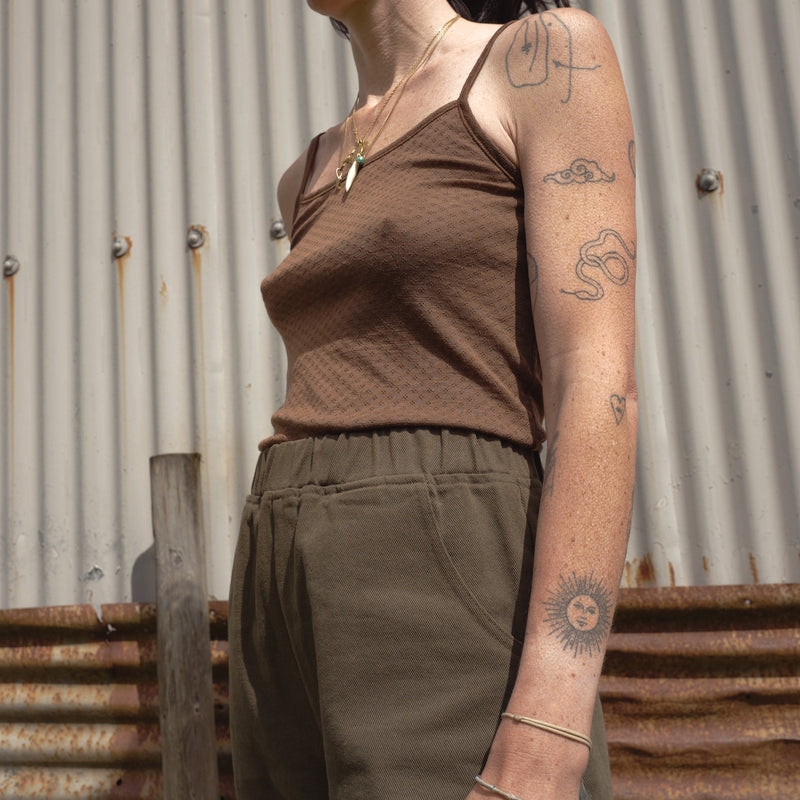 Cygnus Women's Top - Wool/Silk Pointelle - Pecan