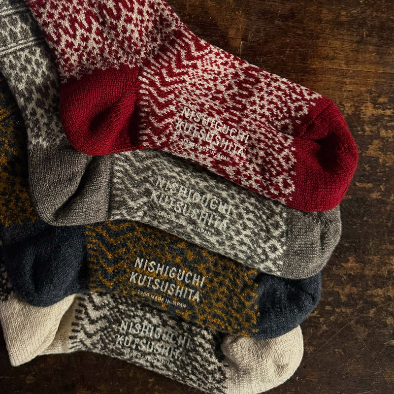 Adults Wool Jacquard Socks - Oatmeal