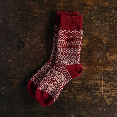 Adults Wool Jacquard Socks - Wine