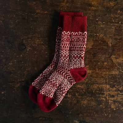 Adults Wool Jacquard Socks - Wine