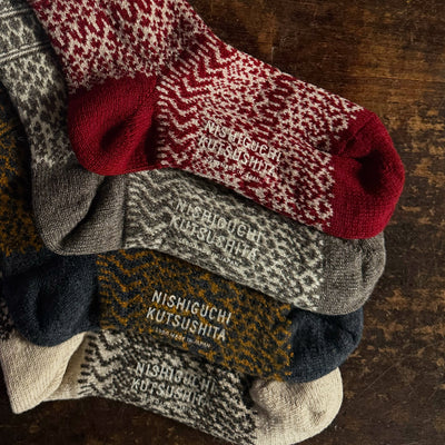 Adults Wool Jacquard Socks - Oatmeal