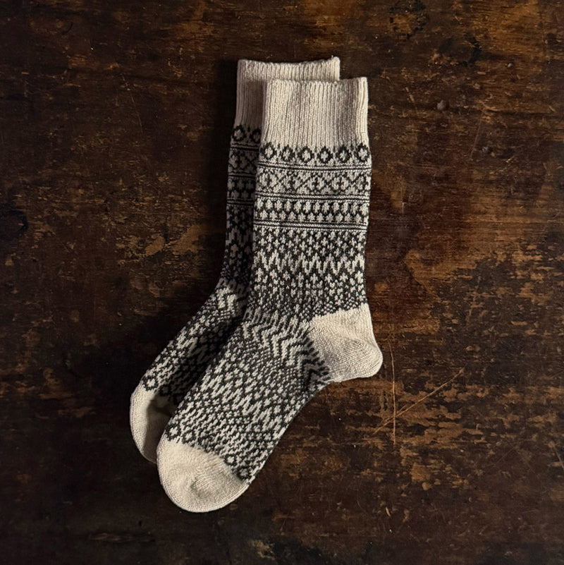 Adults Wool Jacquard Socks - Oatmeal