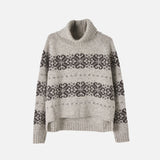 Women's Wool Folklore Polo Neck Sweater - Undyed Light Grey