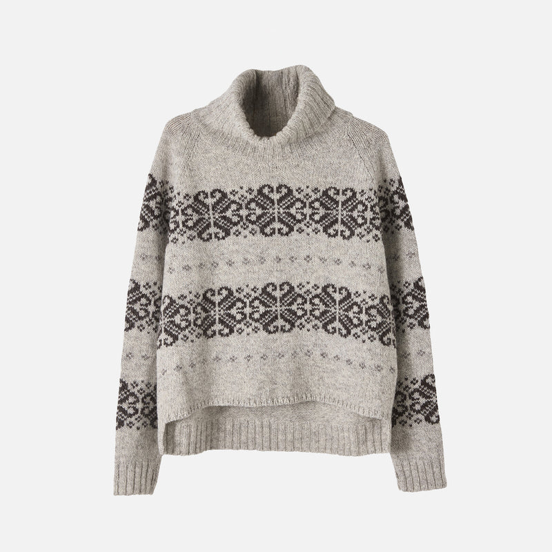 Women's Wool Folklore Polo Neck Sweater - Undyed Light Grey