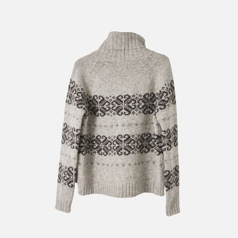 Women's Wool Folklore Polo Neck Sweater - Undyed Light Grey