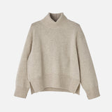 Women's Wool Polo Neck Sweater - Nature