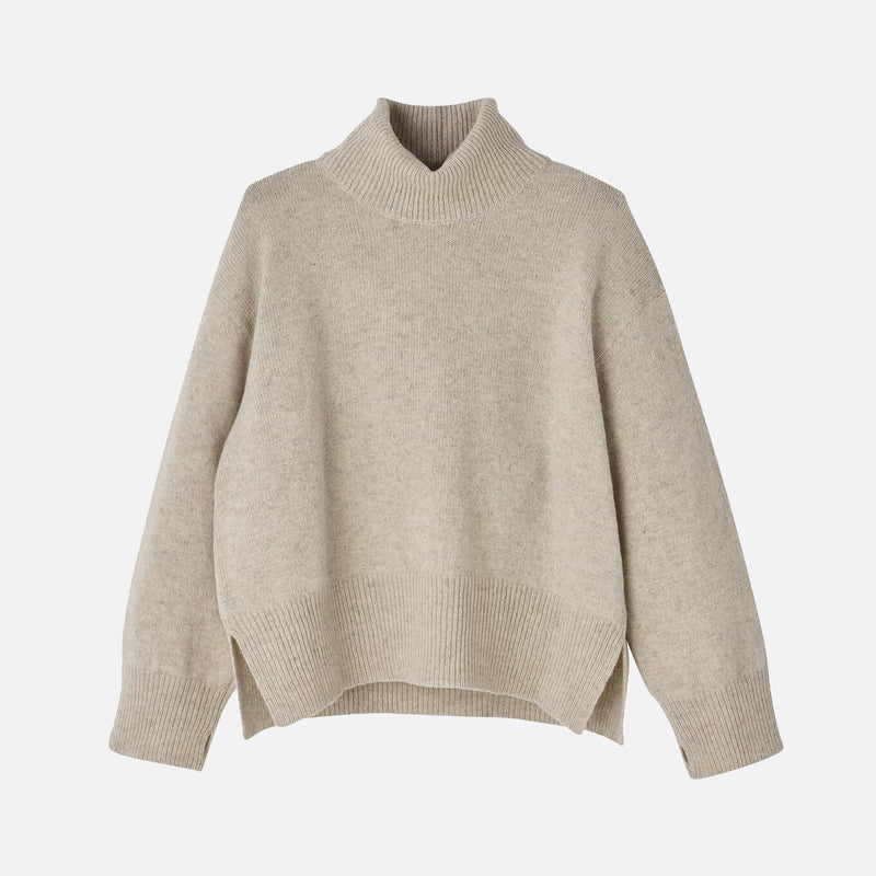 Women's Wool Polo Neck Sweater - Nature