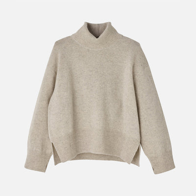 Women's Wool Polo Neck Sweater - Nature