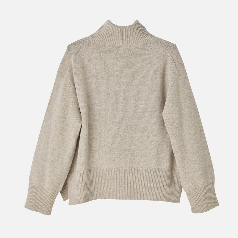 Women's Wool Polo Neck Sweater - Nature