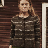Handknit Women's Wool Raglan Stripe Cardigan - Undyed Dark Brown