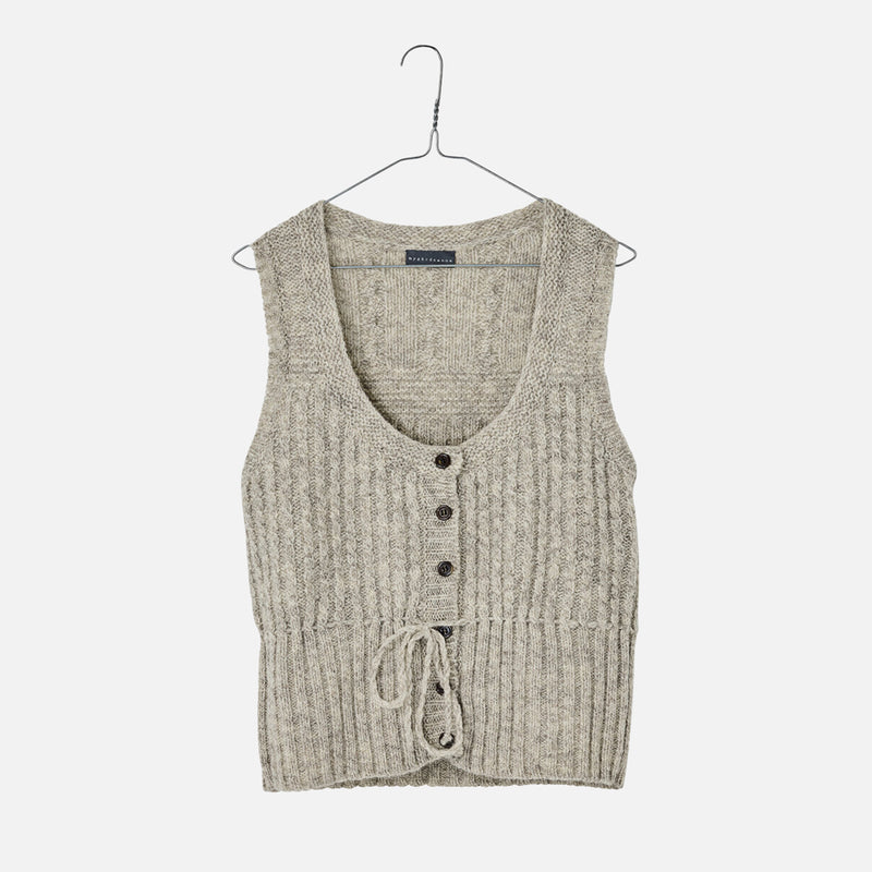 Women's Undyed Wool Cable Vest - Light Grey