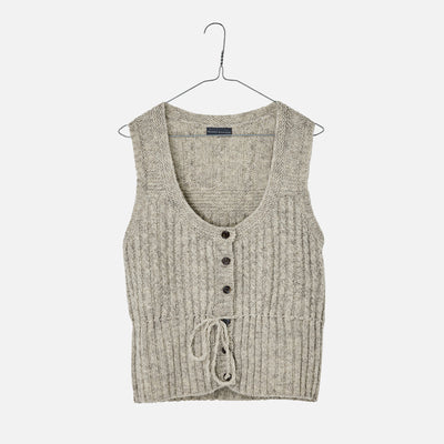 Women's Undyed Wool Cable Vest - Light Grey