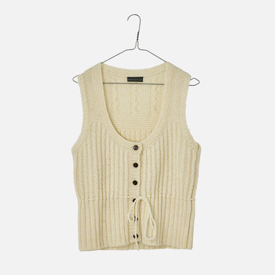 Women's Undyed Wool Cable Vest - Off White