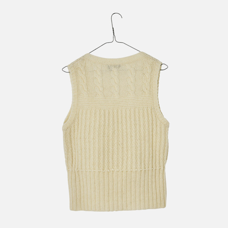 Women's Undyed Wool Cable Vest - Off White