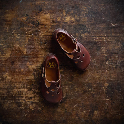 Leather Cut Out T-Bar Shoes - Chestnut Brown