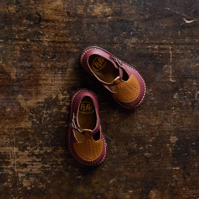 Toddler & Kids Leather Laura T-Bar Shoes - Bordeaux/Tan