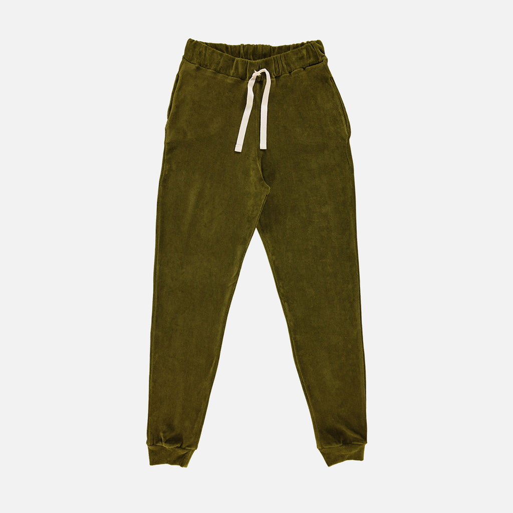 Womens Cotton Ononis Velour Pants - Fir Green