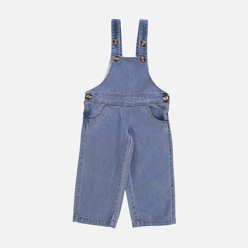 Cotton Denim Quetsch Dungarees - Light Blue