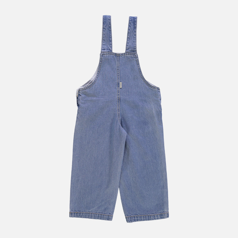 Cotton Denim Quetsch Dungarees - Light Blue