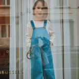 Cotton Denim Quetsch Dungarees - Light Blue