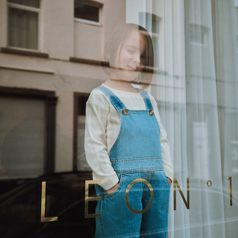 Cotton Denim Quetsch Dungarees - Light Blue