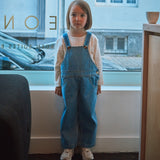 Cotton Denim Quetsch Dungarees - Light Blue