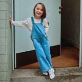 Cotton Denim Quetsch Dungarees - Light Blue