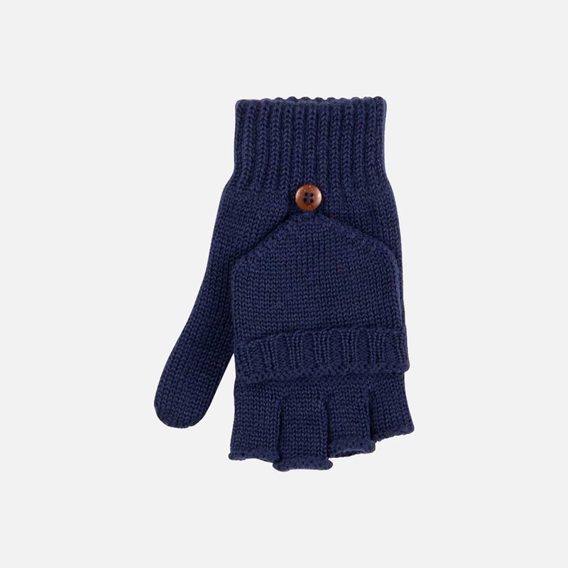 Kids Merino Wool Fingerless Gloves/Mittens - Dark Blue