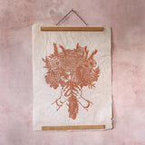 Handprinted Linocut Bunch of Blooms - Orange/Brown