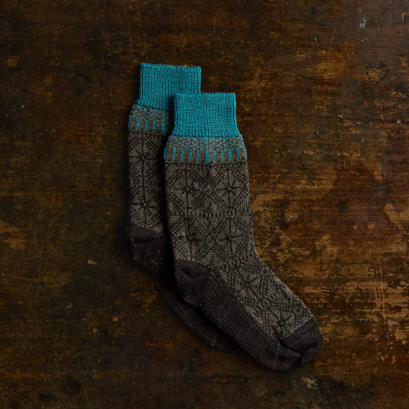 Adult’s Wool Snow Crystal Socks - Brown