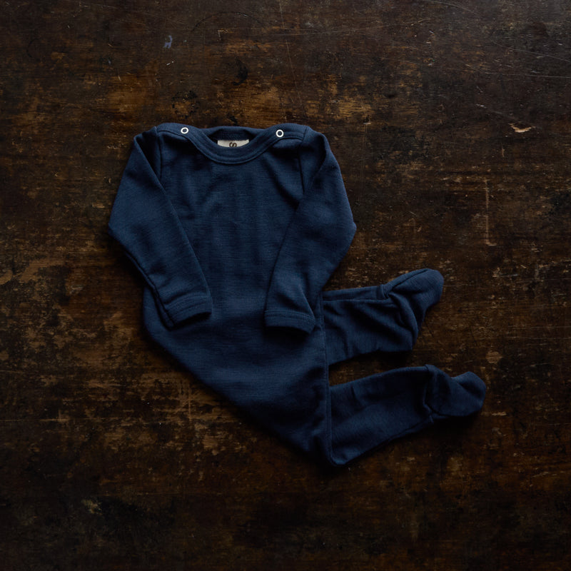 Wool Pyjamas Baby Merino Wool Silk Pyjamas in blue - sizes 3 months-1 years – MamaOwl