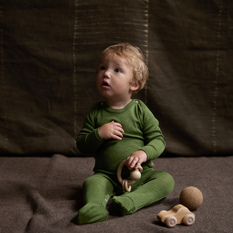 Kea Baby Pyjamas - Merino Wool & Silk - Forest