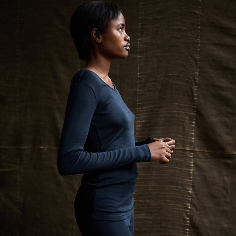 Lark Women’s Top - Merino Wool & Silk - Night Ocean