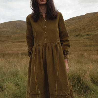 Ash Women's Dress - Cotton Corduroy - Seaweed