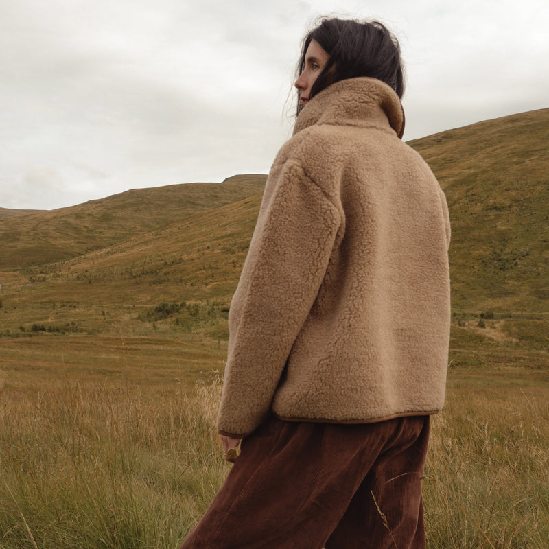 Oryx Women's Jacket - Wool Teddy Fleece - Walnut