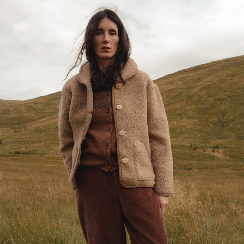 Oryx Women's Jacket - Wool Teddy Fleece - Walnut