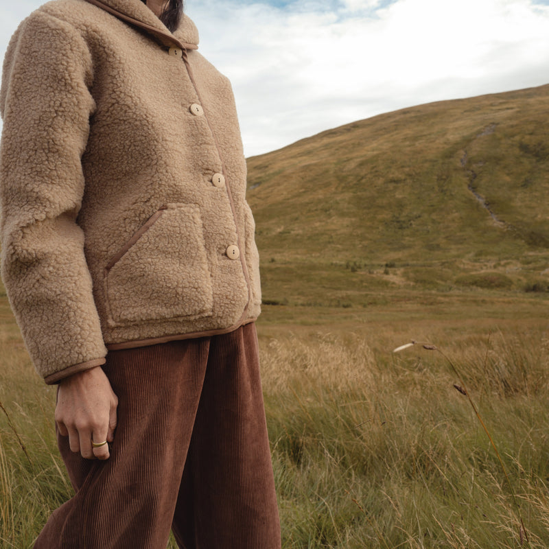 Oryx Women's Jacket - Wool Teddy Fleece - Walnut