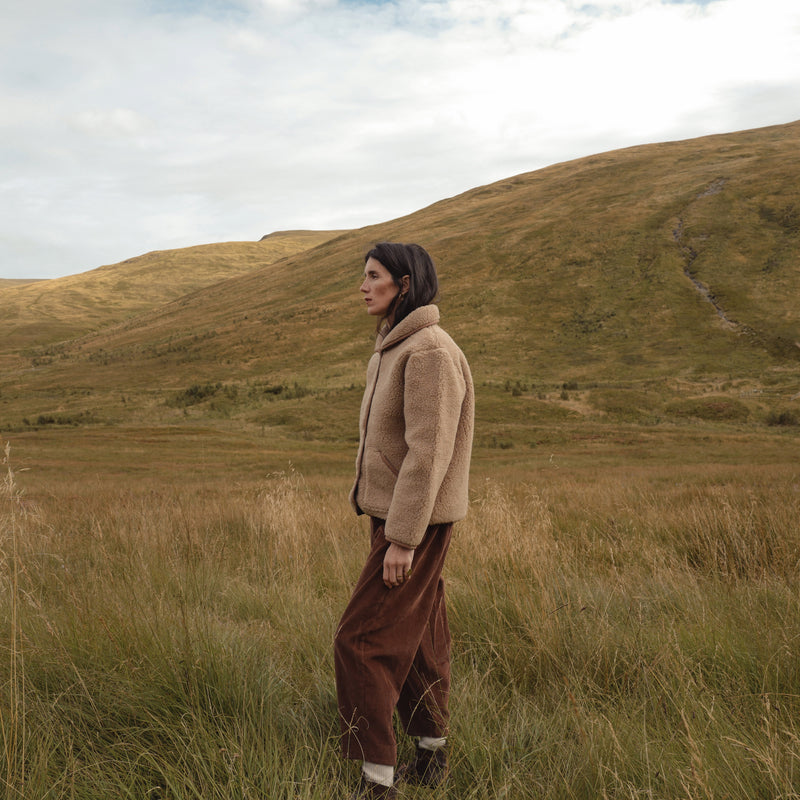 Oryx Women's Jacket - Wool Teddy Fleece - Walnut