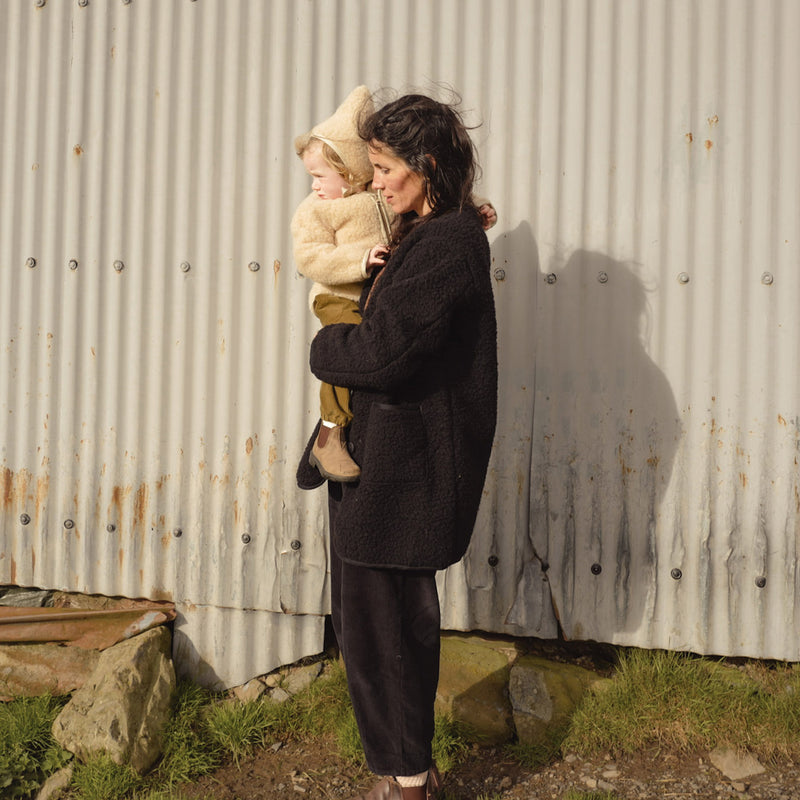 Sika Women's Coat - Wool Teddy Fleece - Coal