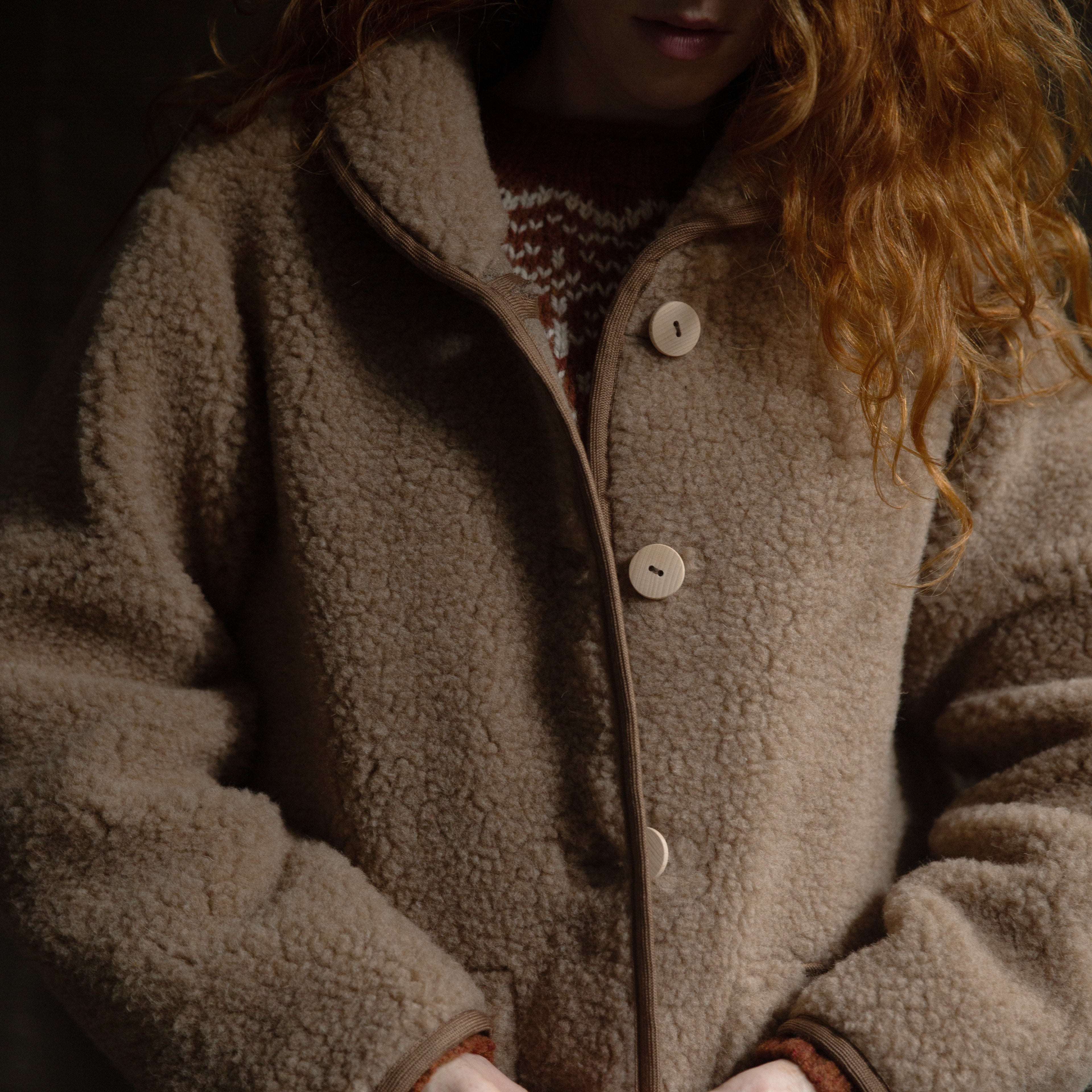 Oryx Women's Jacket - Wool Teddy Fleece - Walnut – MamaOwl